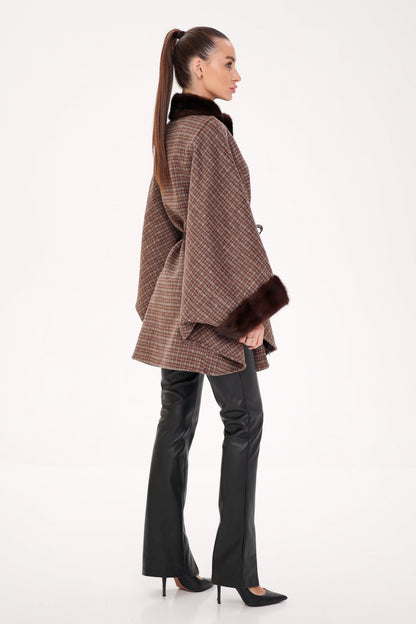 Scandinavian Mink Fur Double Face Wool Poncho