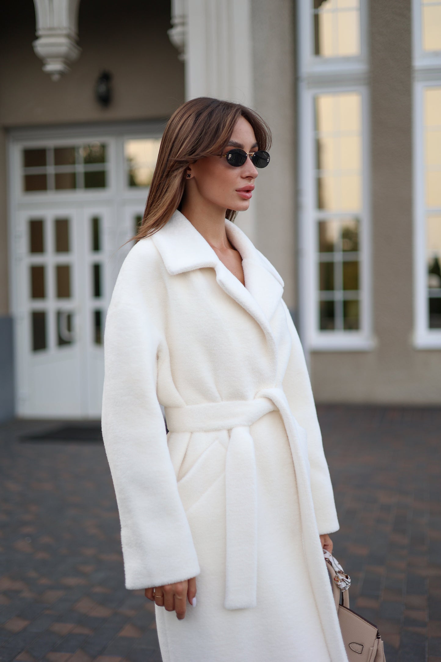 Eco Fur Wool Blend Coat White