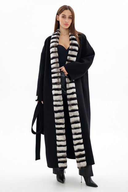 French Orylag Fur Italian Cashmere Wool Coat