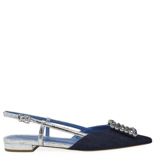 Denim/Silver Sling Back Flat