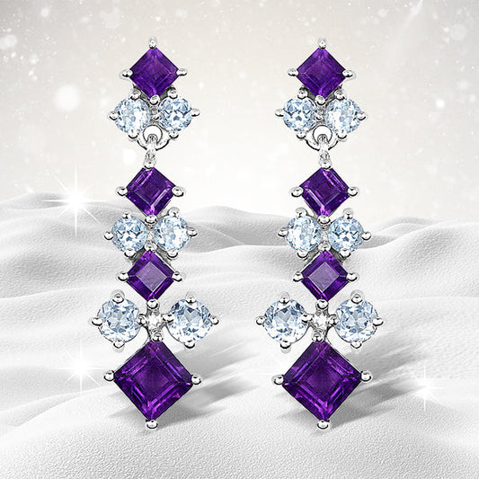 Sterling Silver Amethyst & Blue Topaz Dangle Earrings