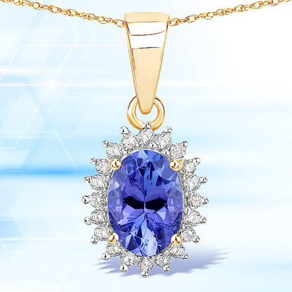 0.86 Carat Genuine Tanzanite and White Diamond 14K Yellow Gold Pendant