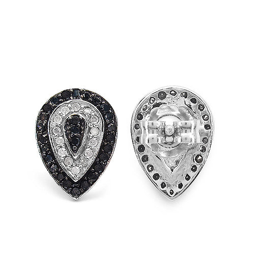 Sterling Silver Black and White Diamond Stud Earrings