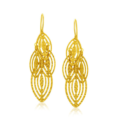 14K Yellow Gold Textured Cascading Marquise Dangle Earrings