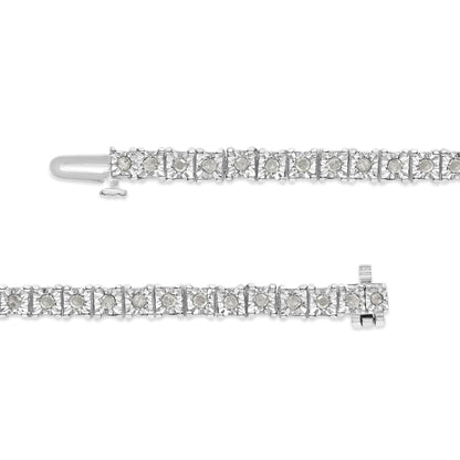 Sterling Silver Diamond Square Frame Miracle-Set Tennis Bracelet