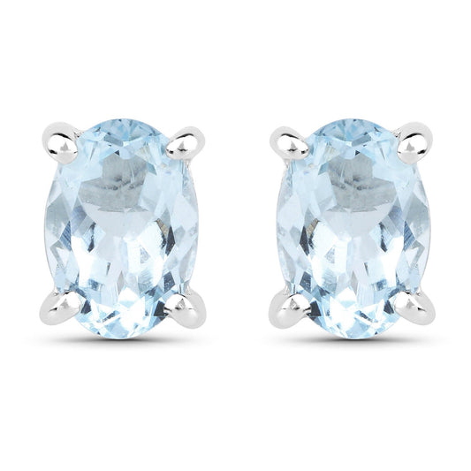 Aquamarine Oval Stud Earrings