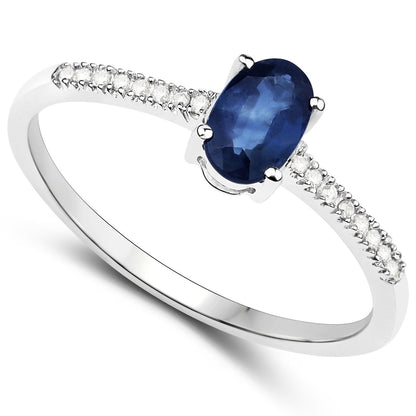14K White Gold Blue Sapphire and Diamond Bridge Ring