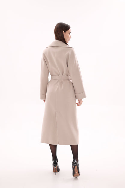Marley Wraparound Wool Cashmere Coat in Nude