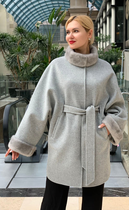 Scandinavian Mink Fur Virgin Wool Coat