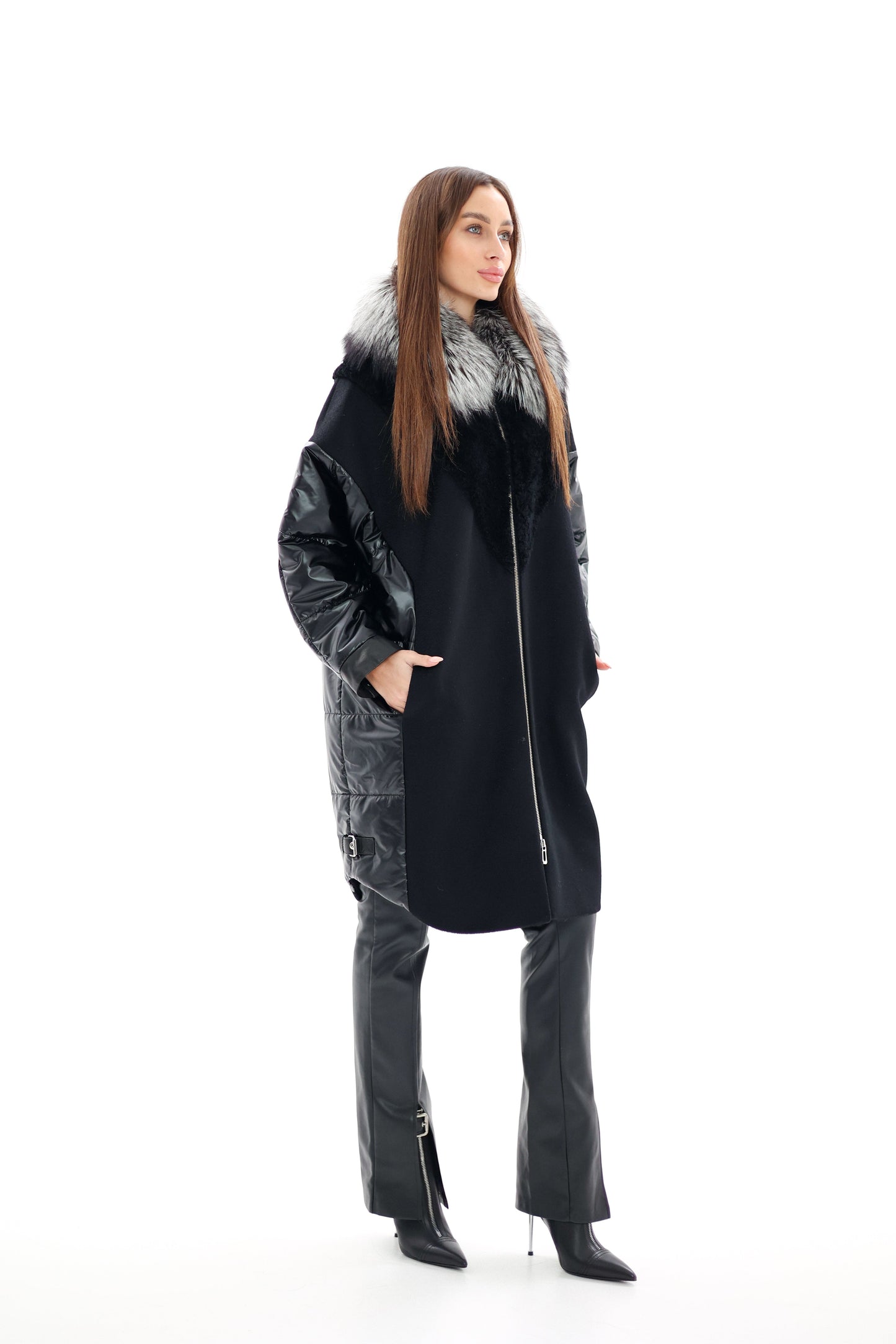 Silver Fox Fur Italian Cashmere Wool Freudenberg Comfortemp® Coat