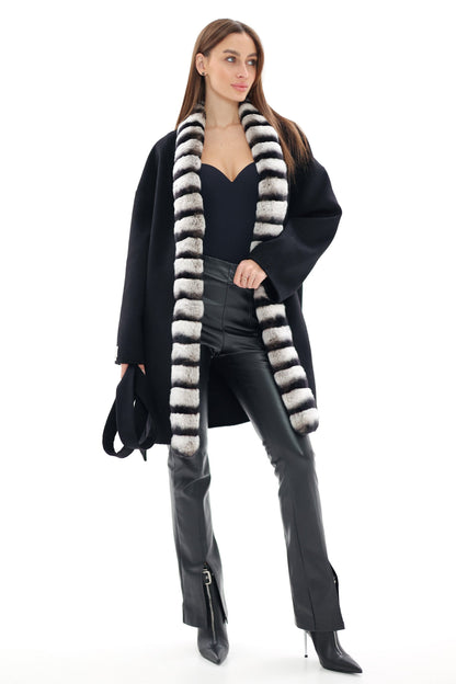French Orylag Fur Italian Cashmere Wool Coat 85cm