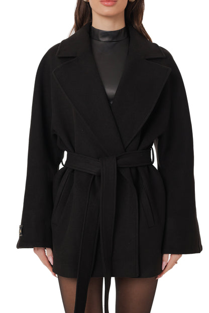 Astoria Midi Cashmere Wool Blend Coat in Black