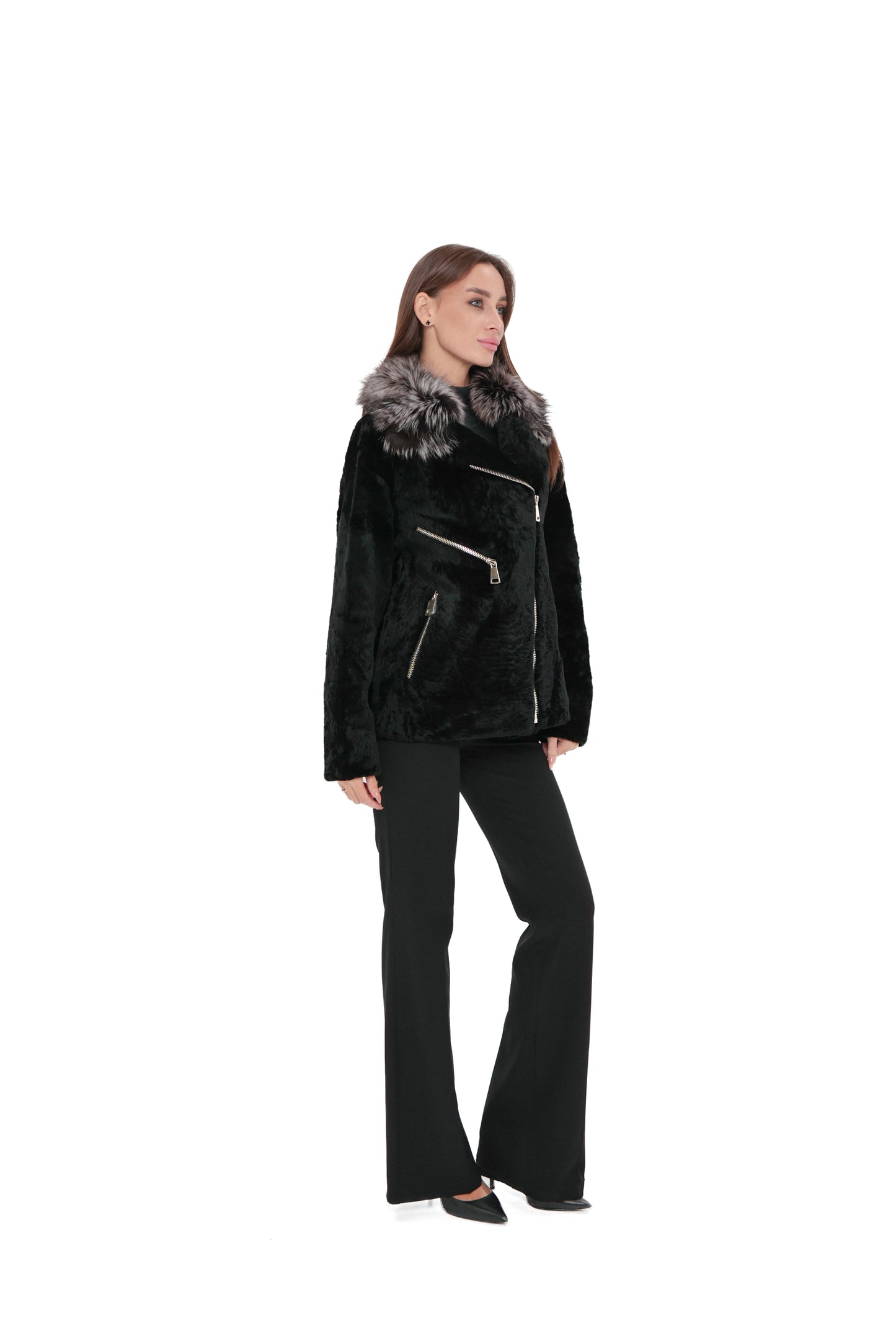 Bari Genuine Astrakhan Silver Fox Trim Coat