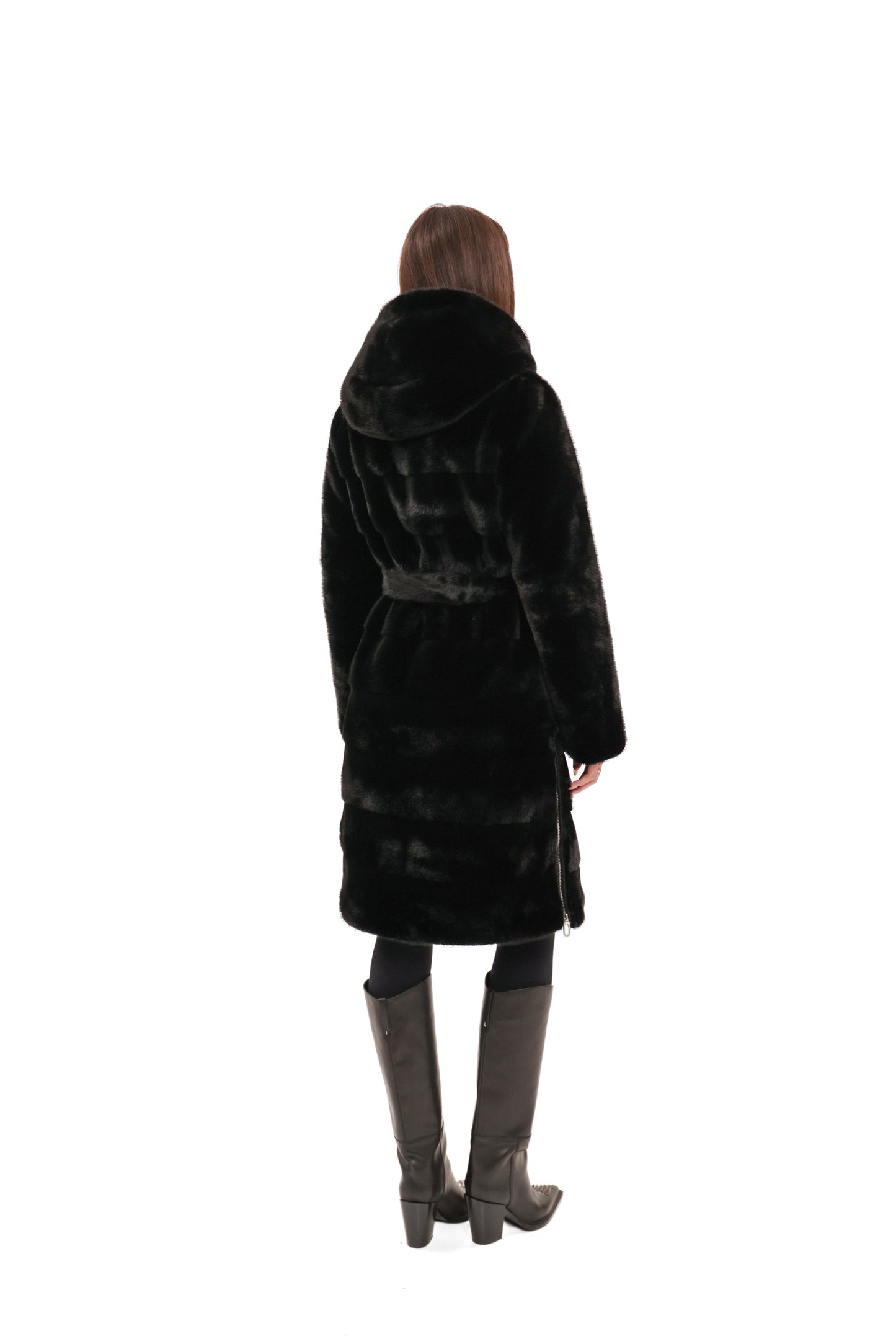 Faux Mink Effect Fur Hooded Coat