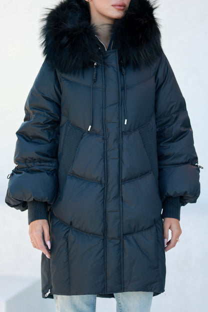 Celeste Fur Trim Down Fill Coat Black Coat