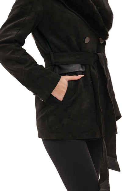 Genuine Mink Fur Eco Suede Jacket
