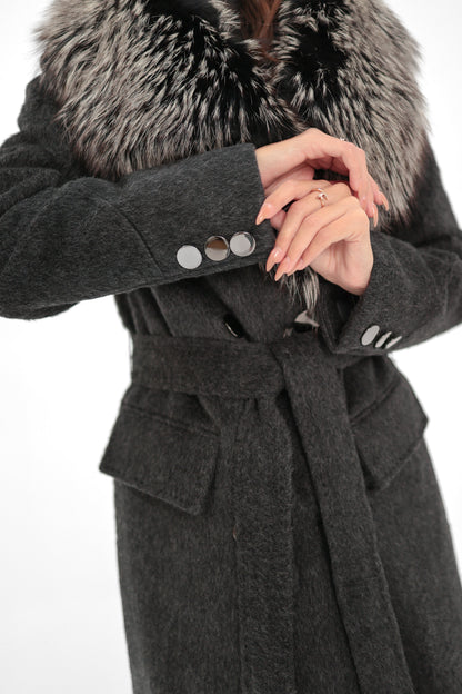 Genuine Silver Fox Cashmere Blend Coat