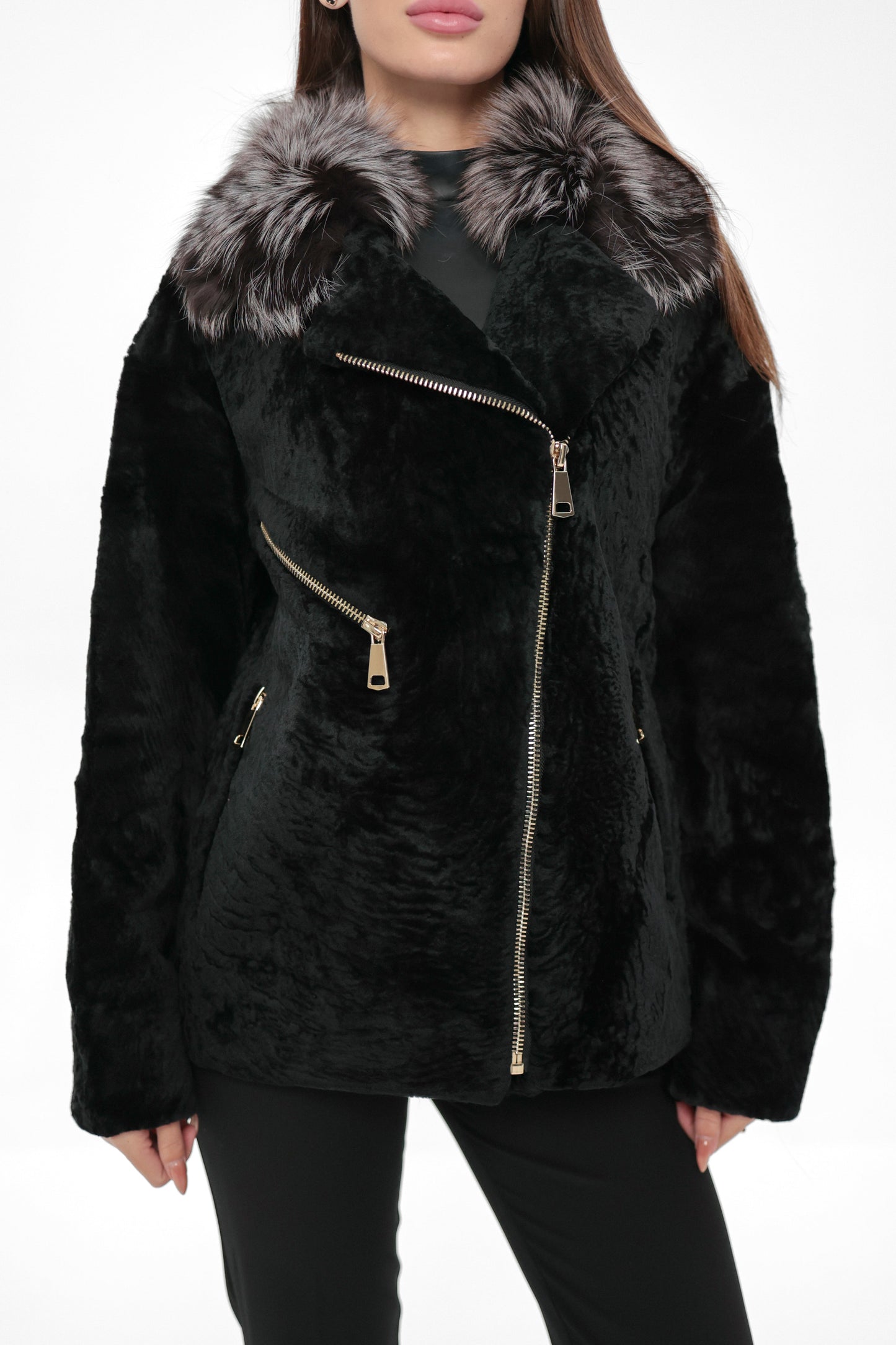 Bari Genuine Astrakhan Silver Fox Trim Coat