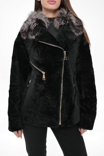 Bari Genuine Astrakhan Silver Fox Trim Coat