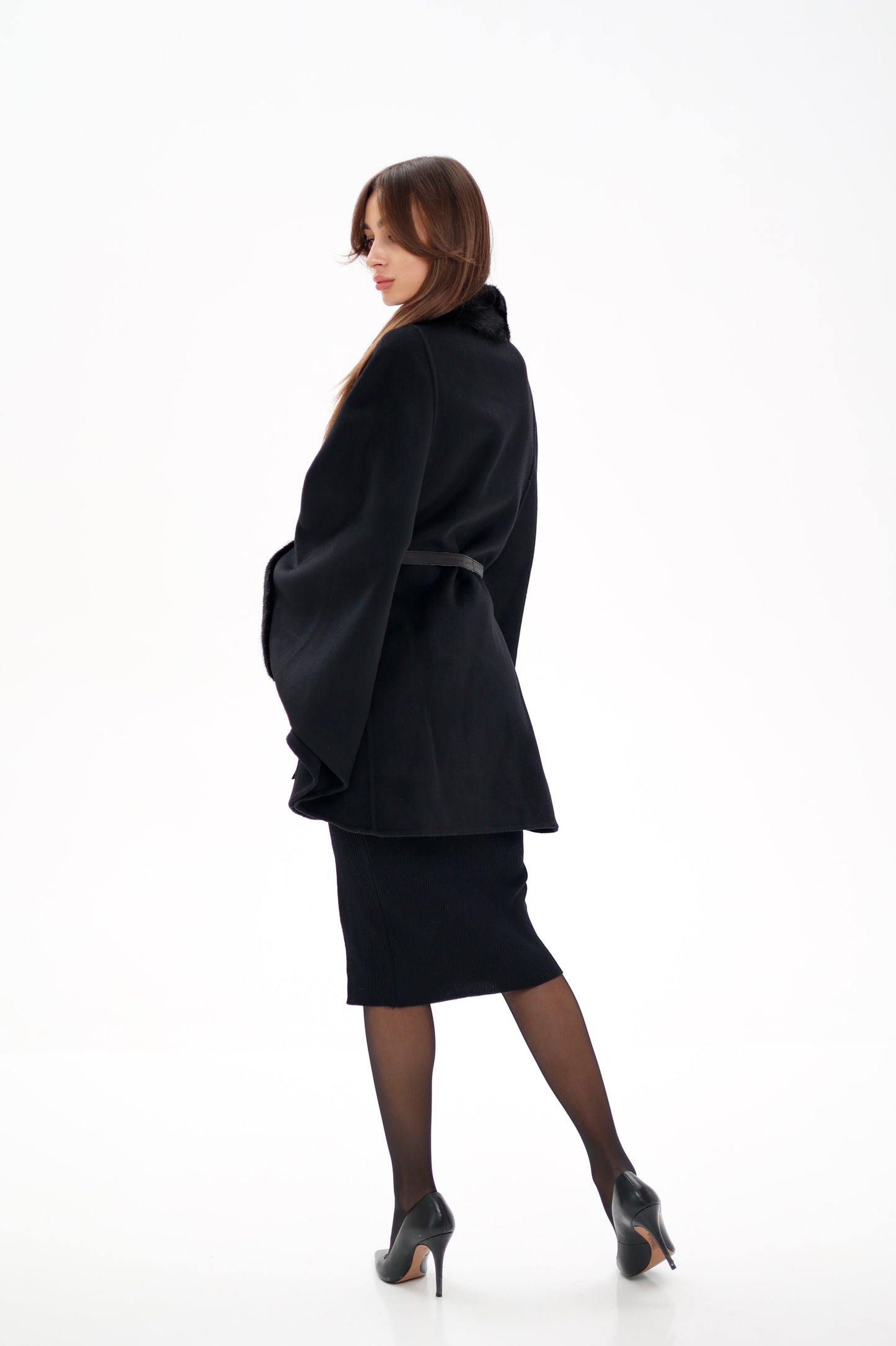 Scandinavian Mink Fur Double Face Wool Poncho