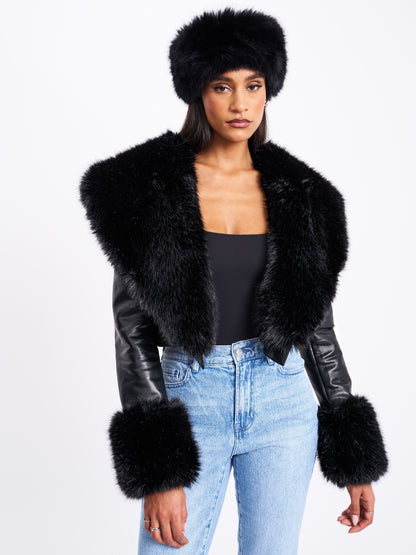 Ziah Cropped Leather Jacket with Fur Collar