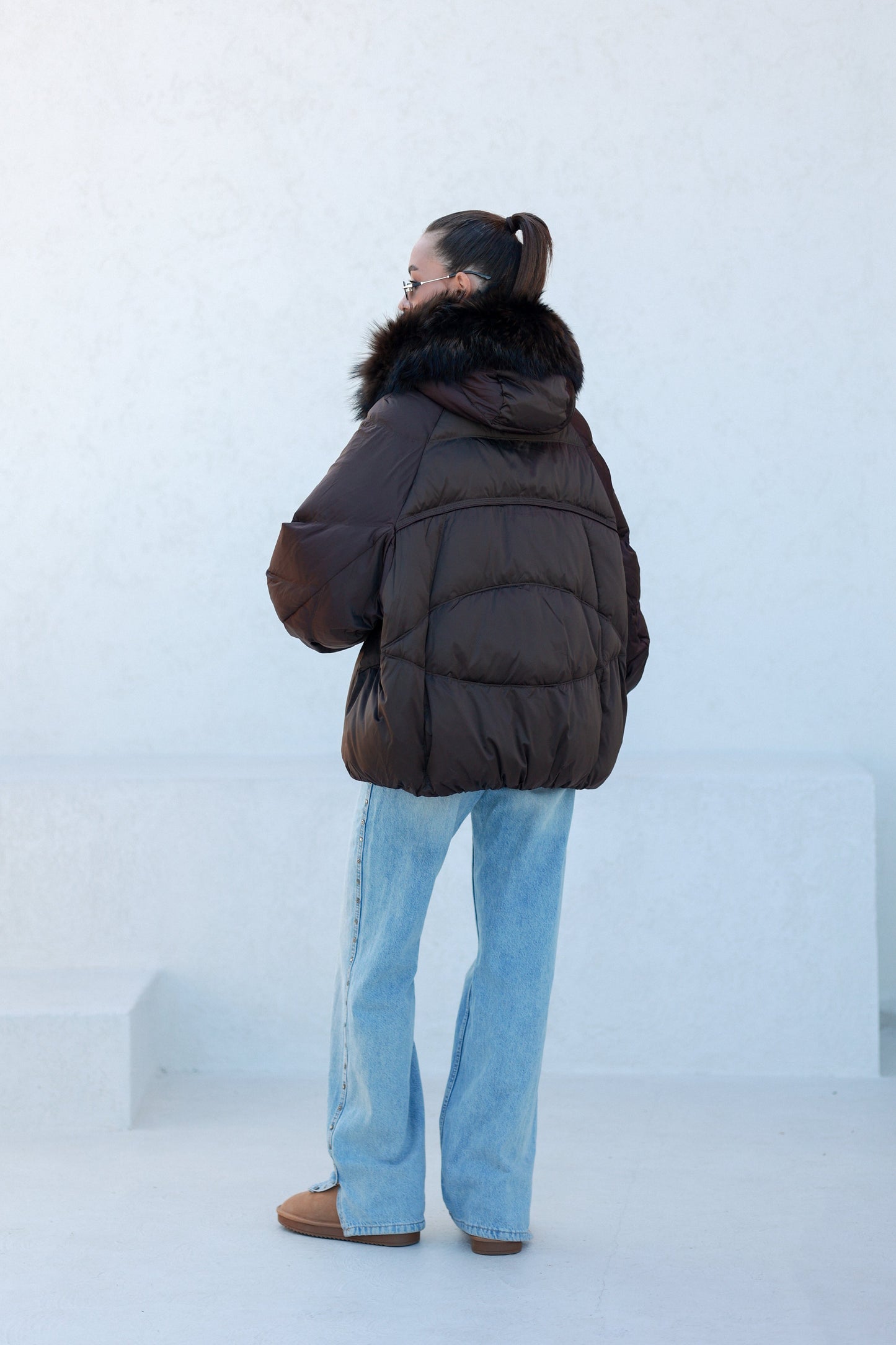 Chantal Fur Trim Down Fill Coat Chocolate Coat