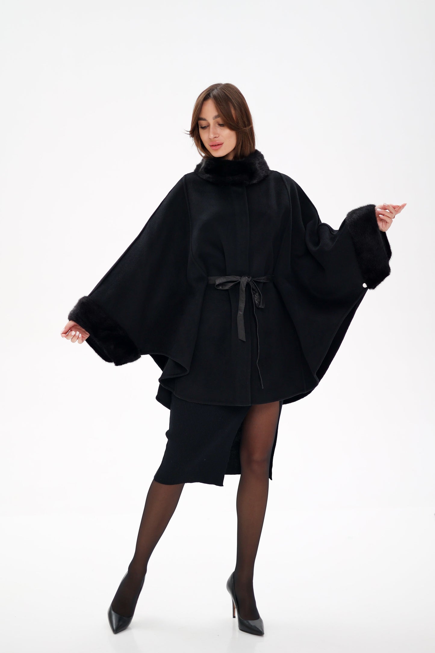 Scandinavian Mink Fur Double Face Wool Poncho