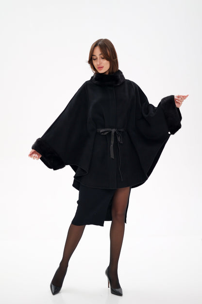 Scandinavian Mink Fur Double Face Wool Poncho
