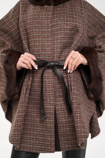 Scandinavian Mink Fur Double Face Wool Poncho