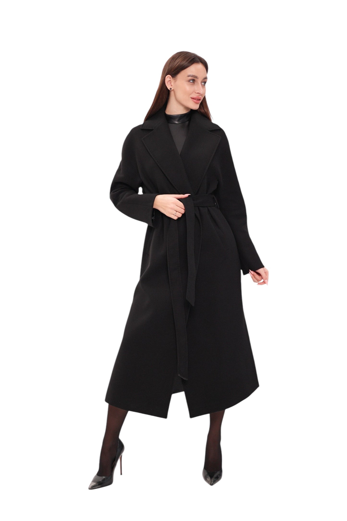 Cambridge Comfort Wraparound Wool Cashmere Coat Black