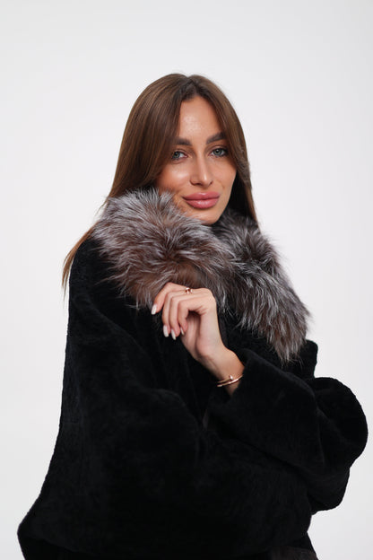 Palermo Astrakhan Silver Fox Trim Coat