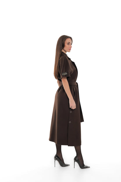 Evelyn Structured Short-Sleeve Coat in Chocolate