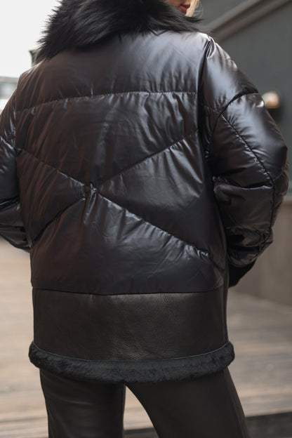Genuine Lamb Leather Fox Fur Coat