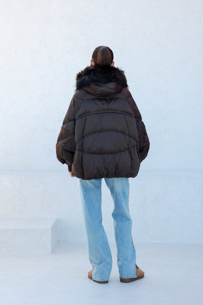 Chantal Fur Trim Down Fill Coat Chocolate Coat