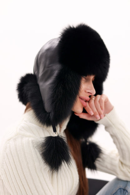Genuine Polar Fox Fur Genuine Leather Hat