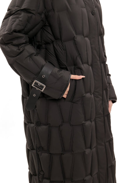 Riley Genuine Fur Trim Down Fill Coat in Black