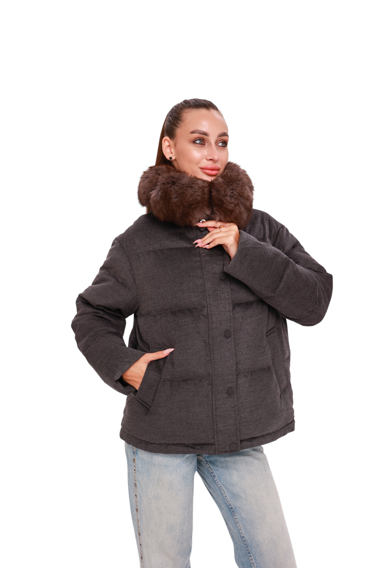 Elisa Polar Fox Fur Cashmere Effect Down Coat