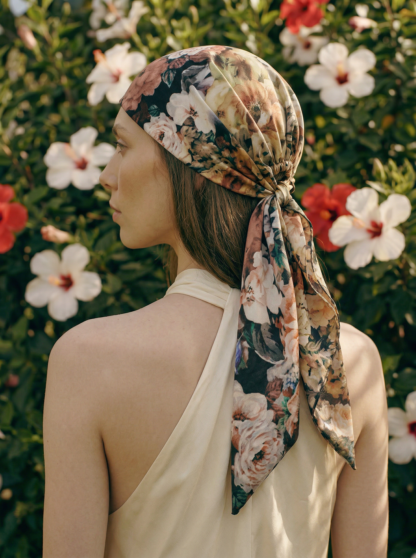 Printed Silk headscarf with ties