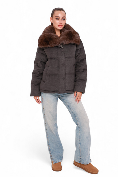 Elisa Polar Fox Fur Cashmere Effect Down Coat