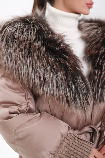 Rei Silver Fox Hood Down Coat Blush