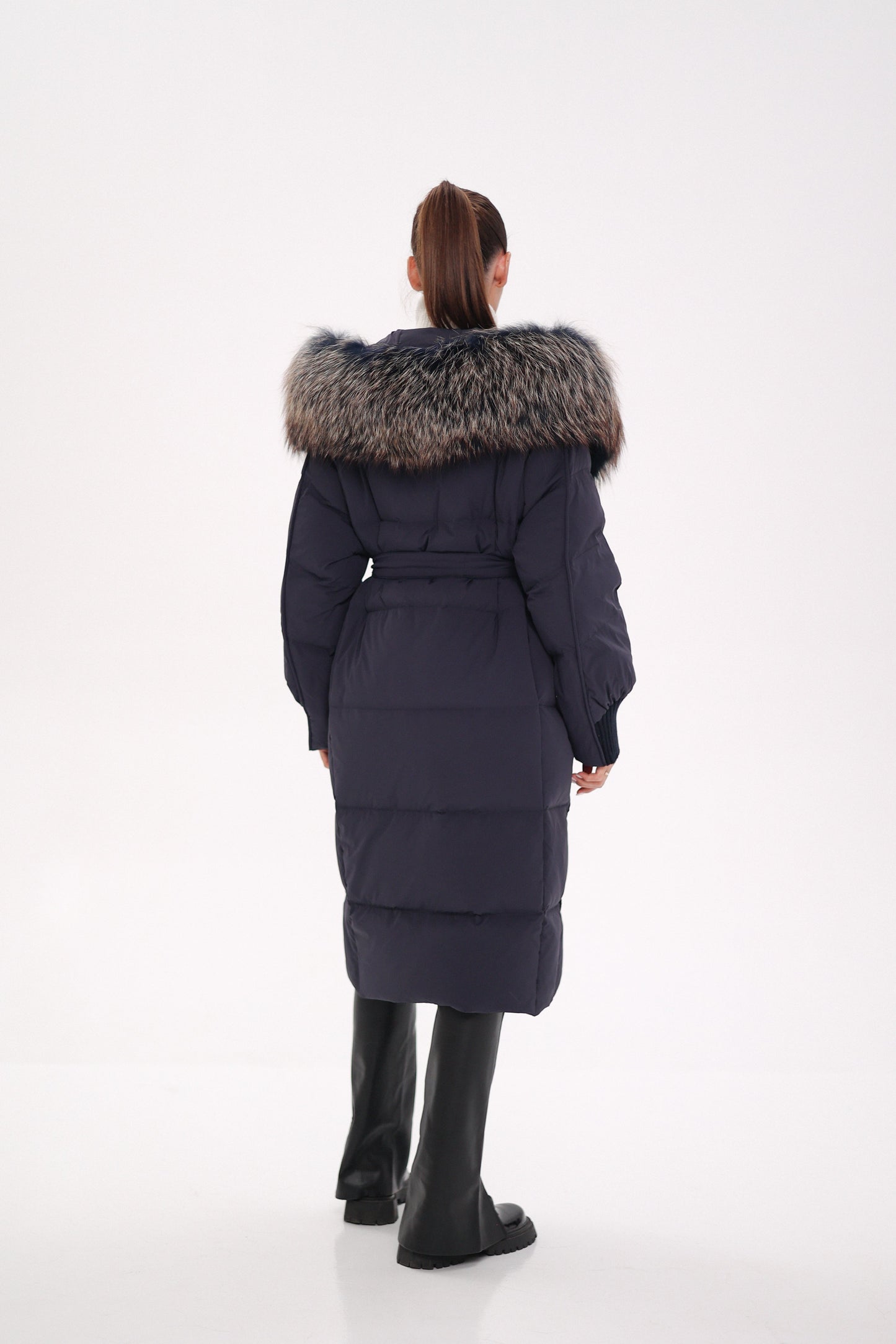 Rei Fur Trim Hooded Down Coat Navy