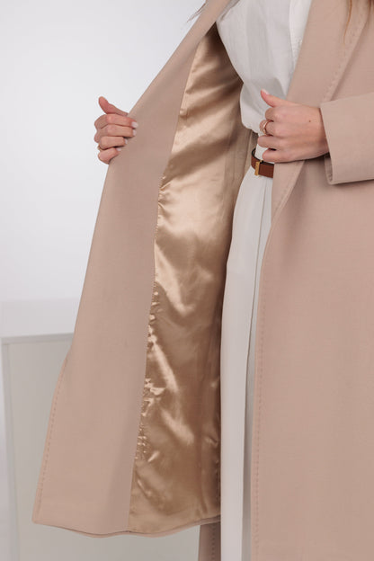 Geneva Classic Wraparound Wool Blend Overcoat in Beige