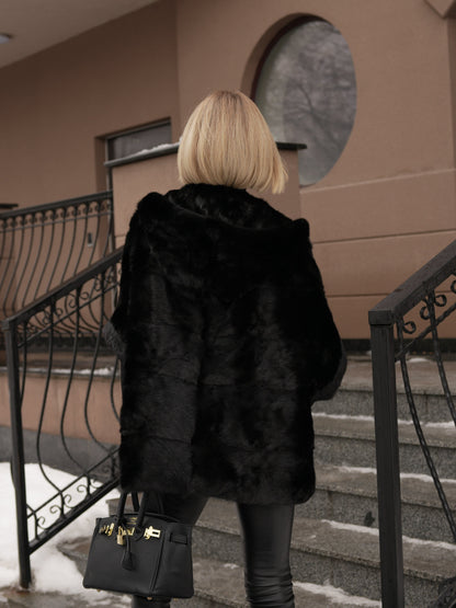 Genuine Scandinavian Mink Fur Poncho with Fully Lined Mink Hood