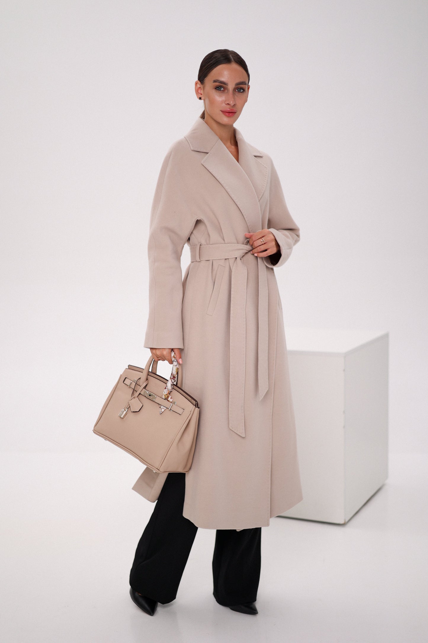 Cambridge Comfort Wraparound Wool Cashmere Coat Nude