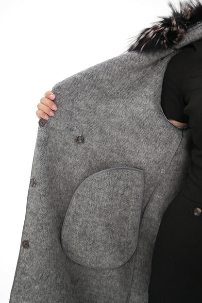 Genuine Silver Fox Virgin Wool Coat