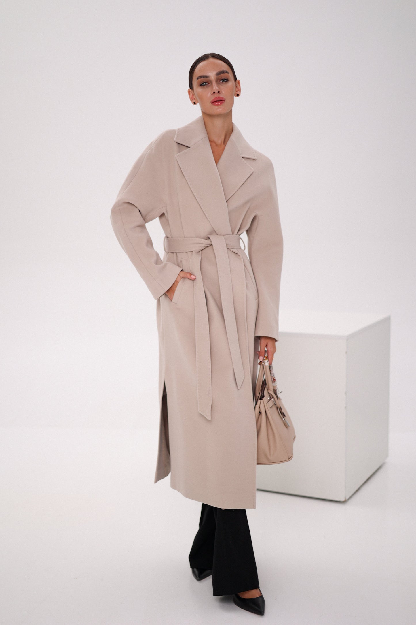 Cambridge Comfort Wraparound Wool Cashmere Coat Nude