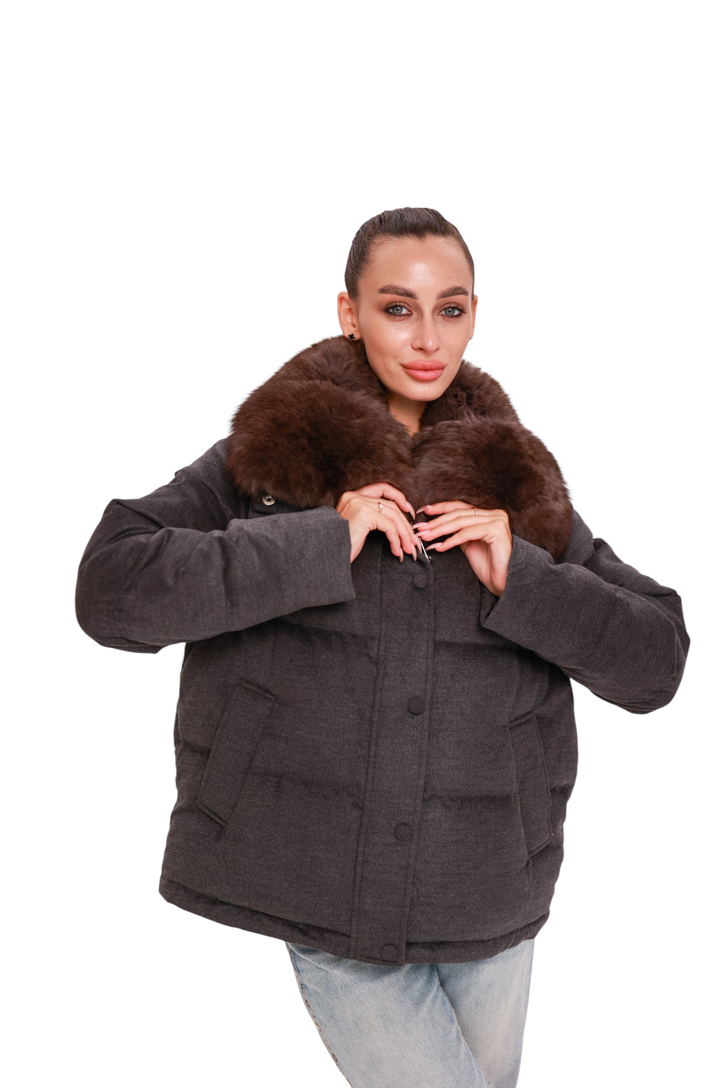 Elisa Polar Fox Fur Cashmere Effect Down Coat