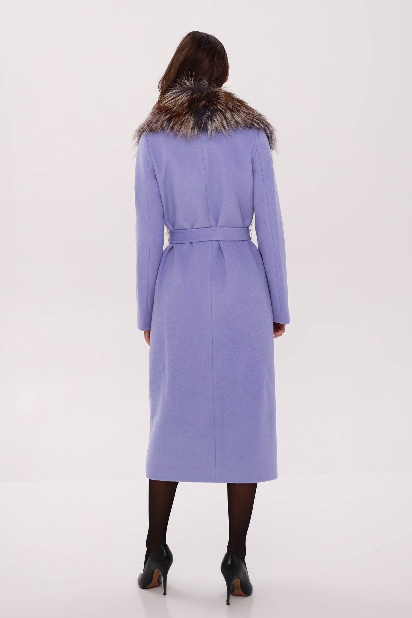 Silver Fox Virgin Wool Wrap Coat in Lavender