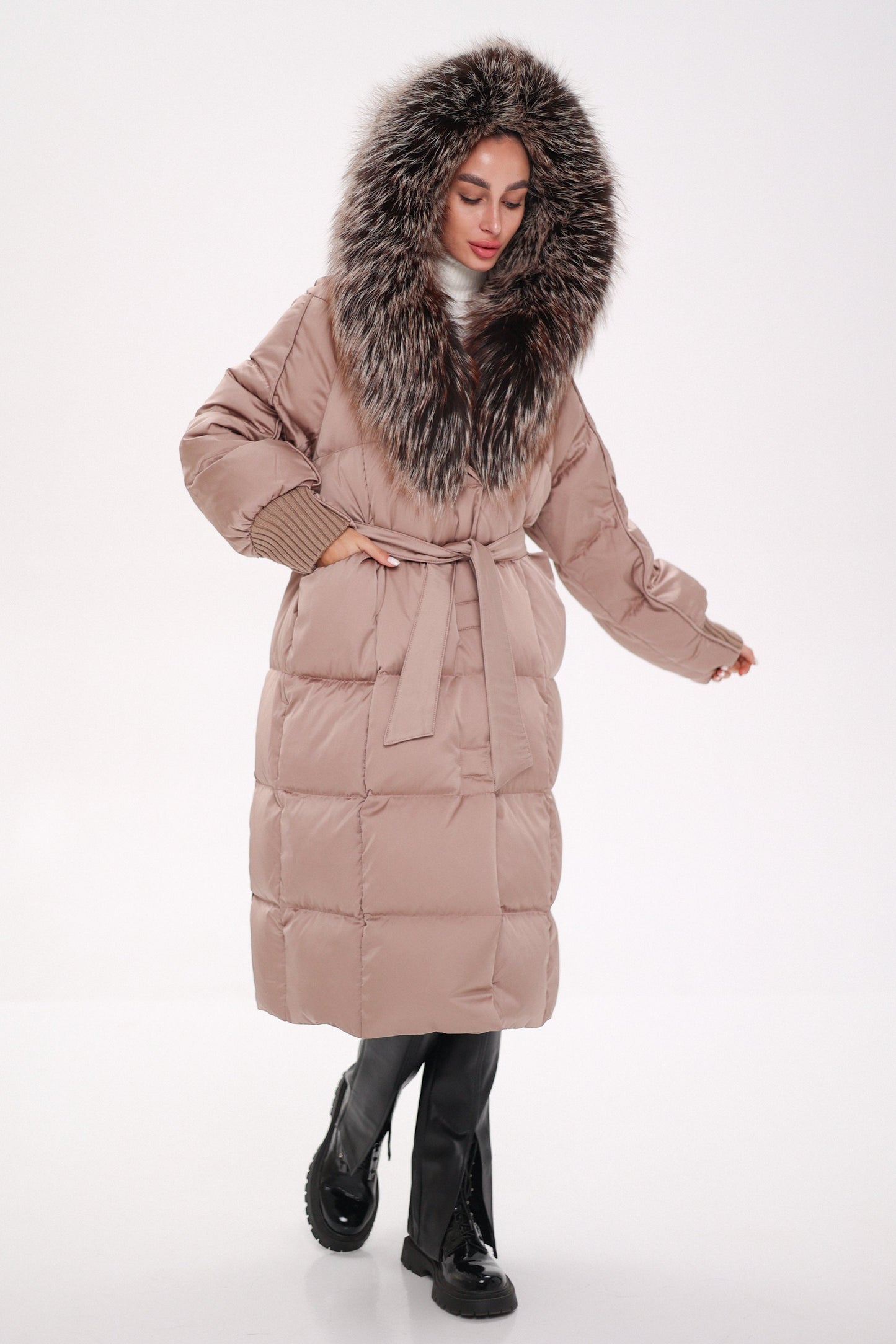 Rei Silver Fox Hood Down Coat Blush