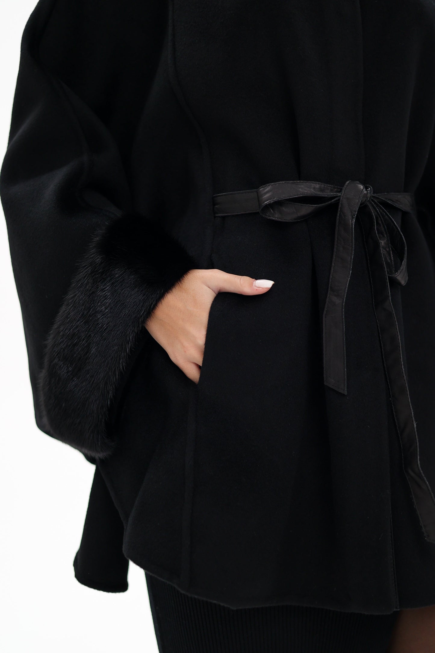 Scandinavian Mink Fur Double Face Wool Poncho